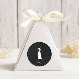 Pegatina Redonda Moderno y blanco negro Boda de la pareja drenada