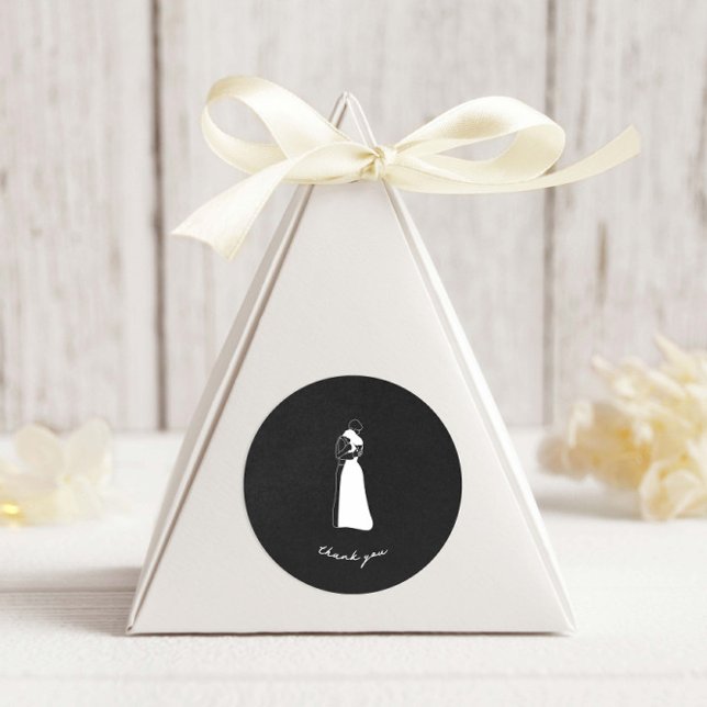 Pegatina Redonda Moderno y blanco negro Boda de la pareja drenada (Subido por el creador)