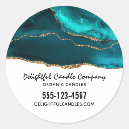 Pegatina Redonda Moderno y elegante Agate Verde azulado & Gold Ribb