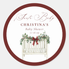 Pegatina Redonda Moderno y elegante Baby Shower Santa Bebé