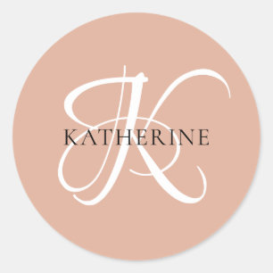 Pegatina Redonda Moderno y elegante guión monográfico Rubor rosa