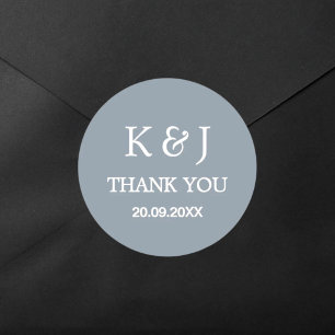 Pegatina Redonda Moderno y elegante Monograma Gracias Favor De Boda