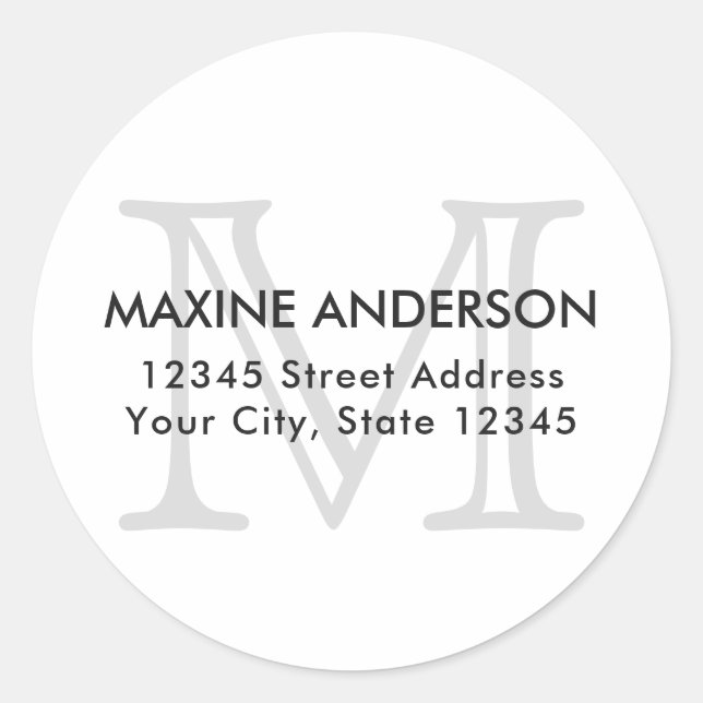 Pegatina Redonda Moderno y elegante Monograma Gris Clásico Inicial (Anverso)