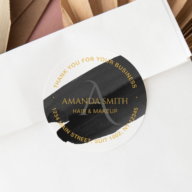 Pegatina Redonda Moderno y elegante Negocio Artístico Negro y Oro (Subido por el creador)