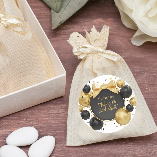 Pegatina Redonda Moderno y elegante negro y oro 60 cumpleaños (Subido por el creador)