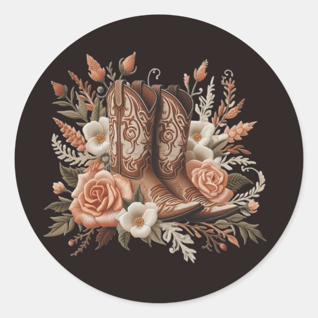 Pegatina Redonda Moderno y elegante País Occidental - Flores y bote (Anverso)