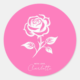 Pegatina Redonda Moderno Y Elegante Rosa Caliente Y Rosa
