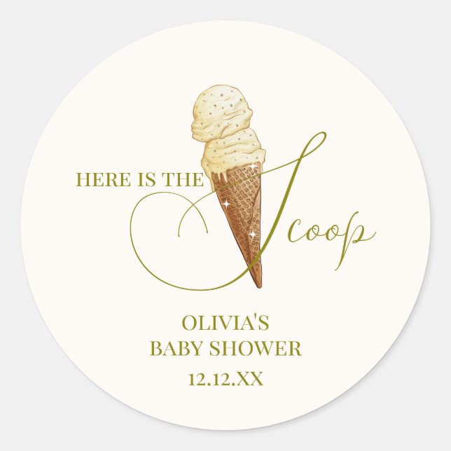 Pegatina Redonda Moderno y elegante Scoop Ice Cream Baby Shower (Anverso)