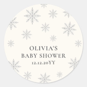 Pegatina Redonda Moderno y mínimo Boho Winter Snowflake Baby Shower