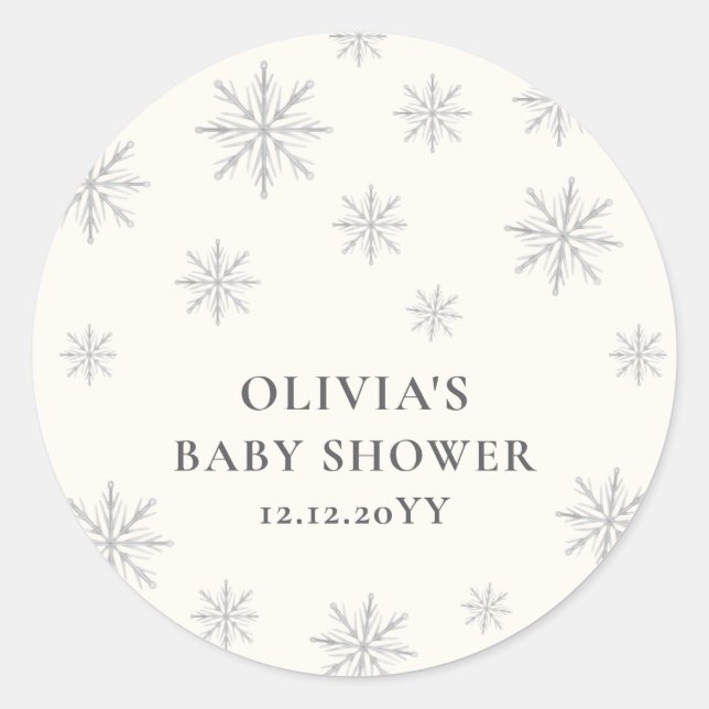 Pegatina Redonda Moderno y mínimo Boho Winter Snowflake Baby Shower (Anverso)