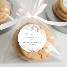 Pegatina Redonda Moderno y moderno Boda floral Rosa rosado Rubor