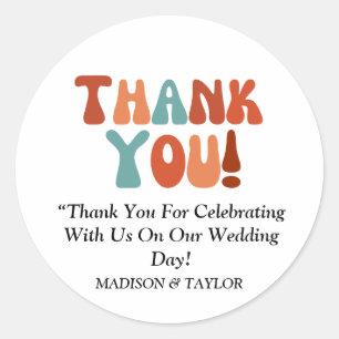 Pegatina Redonda Moderno y retro Groovy Colorful Custom Wedding Fav