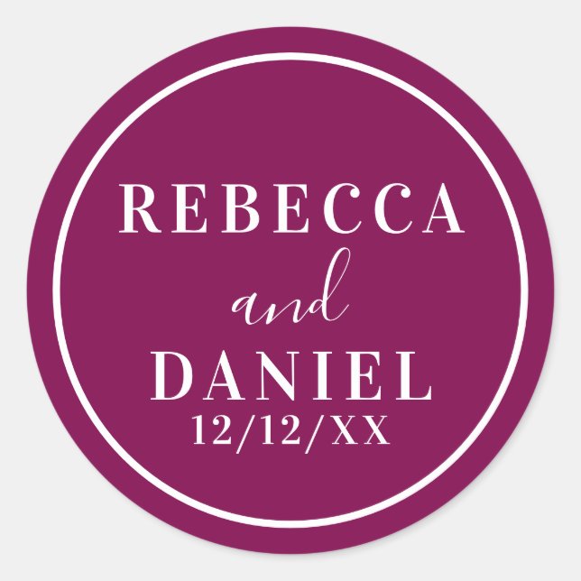Pegatina Redonda Moderno y sencillo Boda de monograma mínimo (Anverso)