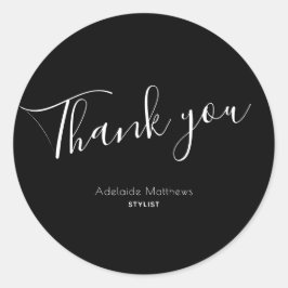 Pegatina Redonda Moderno y sencillo nombre personalizado blanco neg