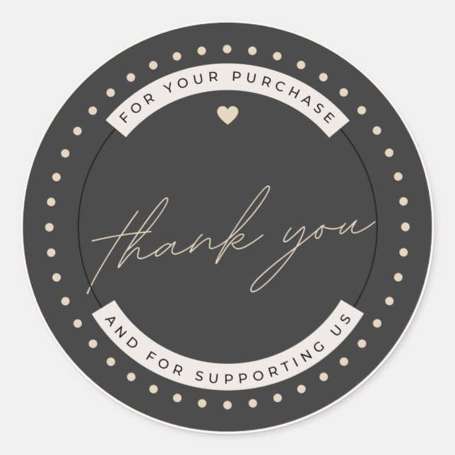 Pegatina Redonda Moderno y Simple Gracias Por Su Compra (Anverso)