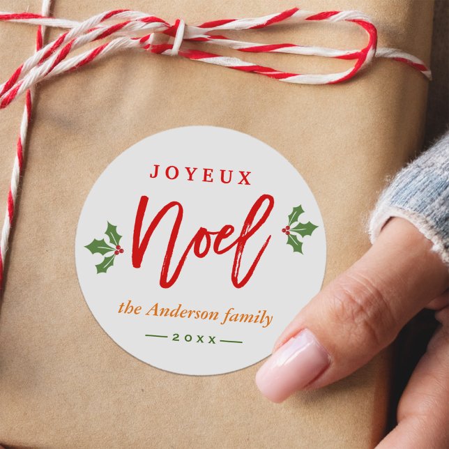 Pegatina Redonda Moderno y simple Joyeux Noel Feliz Favor de Navida (Subido por el creador)