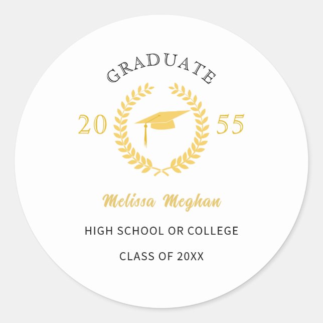 Pegatina Redonda Moderno y simple Laurel Wreath Gold Cap Party Favo (Anverso)