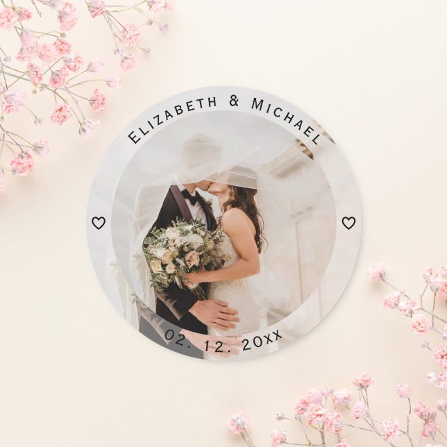 Pegatina Redonda Moderno y simple novia y groom Photo Wedding Favor (Subido por el creador)