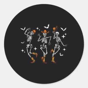 Pegatina Redonda Modesto esqueleto de baile occidental retro Cow Ha