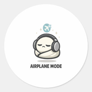Pegatina Redonda Modo Avión Activado - Auriculares de Personaje Can