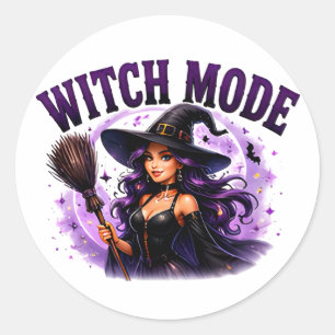 Pegatina Redonda ✨ Modo Bruja Activado Frase de Halloween 🧙