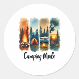 Pegatina Redonda Modo Camping Fuego de Campamento Caravana Atardece