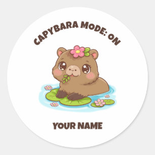 Pegatina Redonda Modo Capybara Kawaii Lindo Personalizado