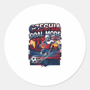 Pegatina Redonda Modo de gol de Chequia Esqueleto Delantero Nacione