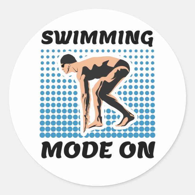 Pegatina Redonda Modo de natación activado - Lover de la piscina (Anverso)