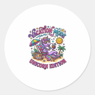 Pegatina Redonda Modo de Vacaciones de Unicornio Edición Unicornio