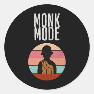 Pegatina Redonda Modo Monje, Zen y Yoga, Meditación, budista, Retro