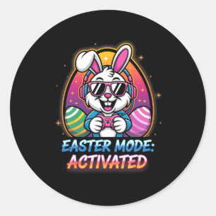 Pegatina Redonda Modo Pascua Activado Divertido Jugador Conejo Jugu