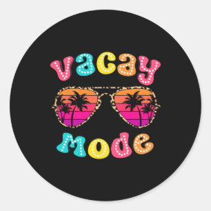 Pegatina Redonda Modo Vacay Vibes De Verano Sungles Retro Cute Chic