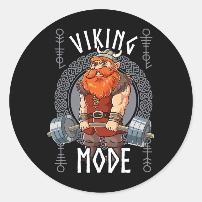 Pegatina Redonda Modo Viking Gym Bodybuilding (Anverso)