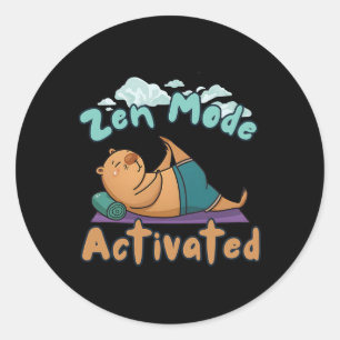 Pegatina Redonda Modo Zen Activado Capyra Fitness Bienestar Yoga Re