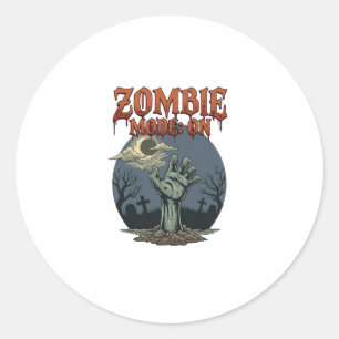 Pegatina Redonda Modo Zombie Halloween Mano Cementerio Luna_1