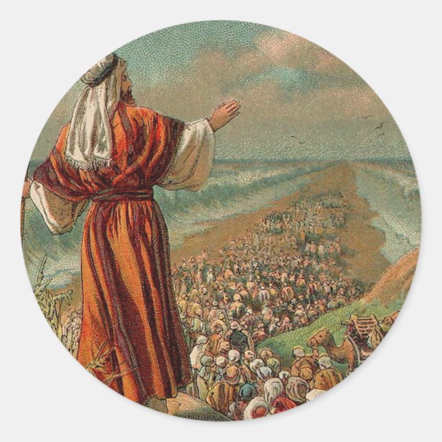 Pegatina Redonda Moisés partes del mar Rojo (Anverso)