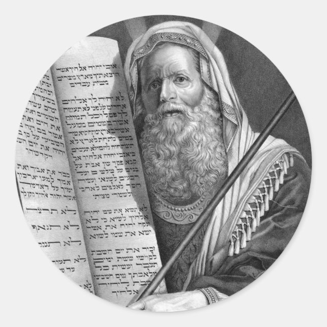 Pegatina Redonda Moisés y los diez mandamientos (Anverso)