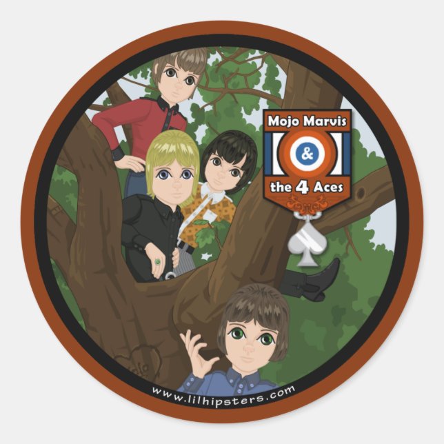 Pegatina Redonda Mojo Marvis y los 4 Aces (Anverso)