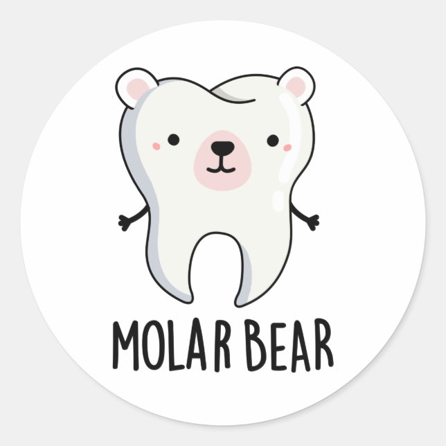 Pegatina Redonda Molar Bear Funny Tooth Pun (Anverso)