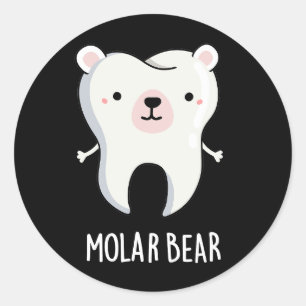 Pegatina Redonda Molar Bear Funny Tooth Pun Dark BG