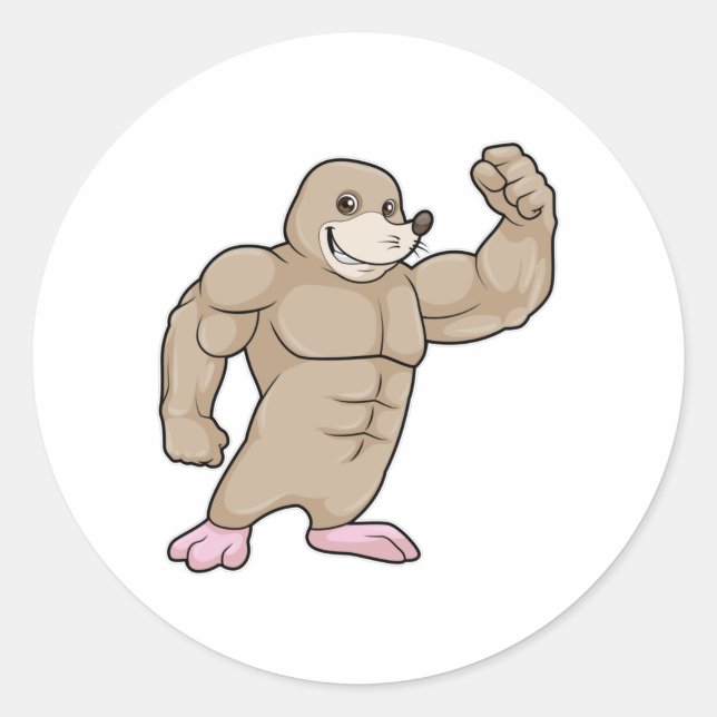 Pegatina Redonda Mole como Bodybuilder con músculos grandes (Anverso)