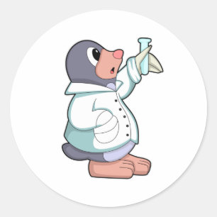 Pegatina Redonda Mole como científico con tubo de prueba