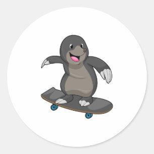 Pegatina Redonda Mole como Skater con Skateboard