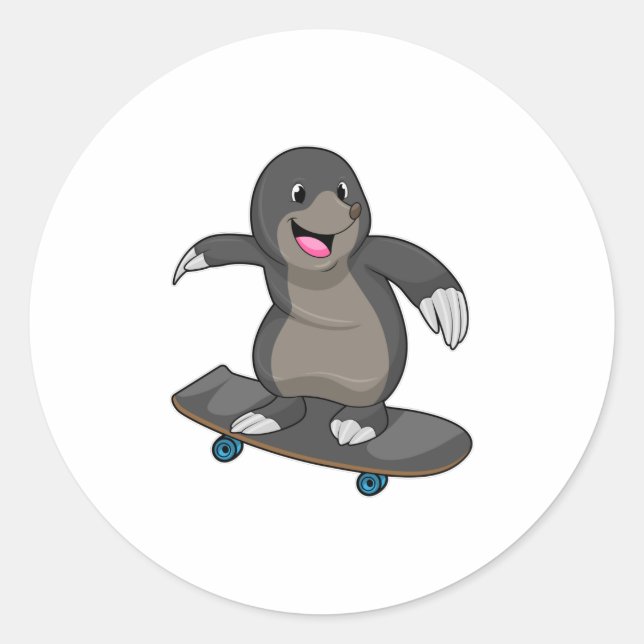 Pegatina Redonda Mole como Skater con Skateboard (Anverso)