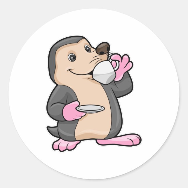 Pegatina Redonda Mole con taza de café y sartén (Anverso)