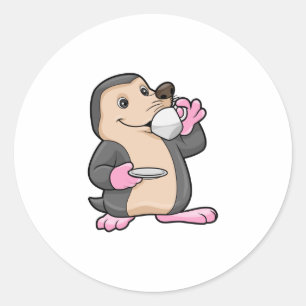 Pegatina Redonda Mole con taza de café y sartén