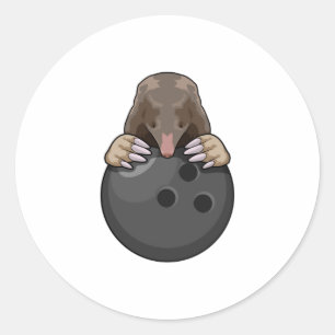Pegatina Redonda Mole en el Bowling con bolas