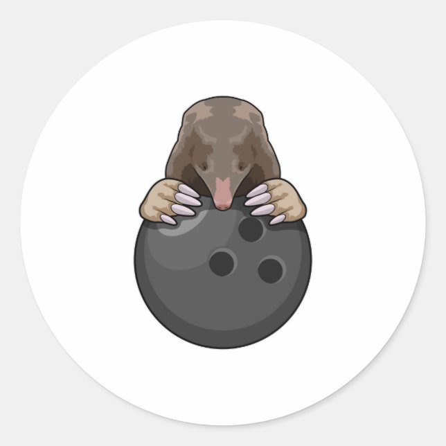 Pegatina Redonda Mole en el Bowling con bolas (Anverso)