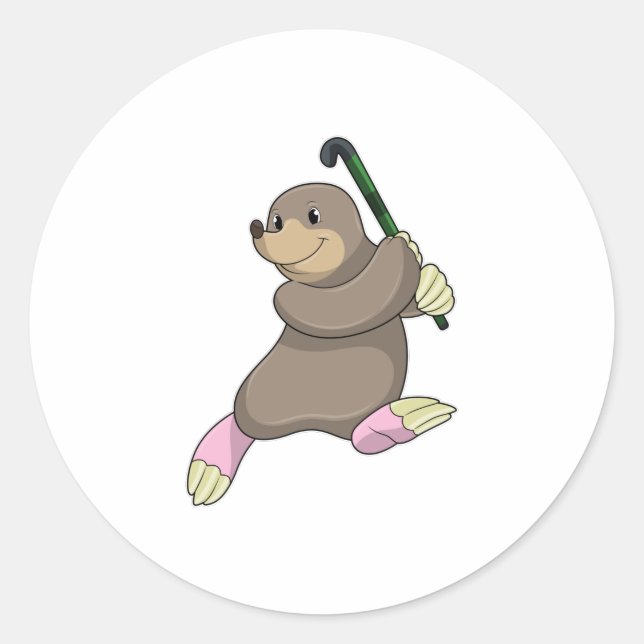 Pegatina Redonda Mole en hockey con bate de hockey (Anverso)